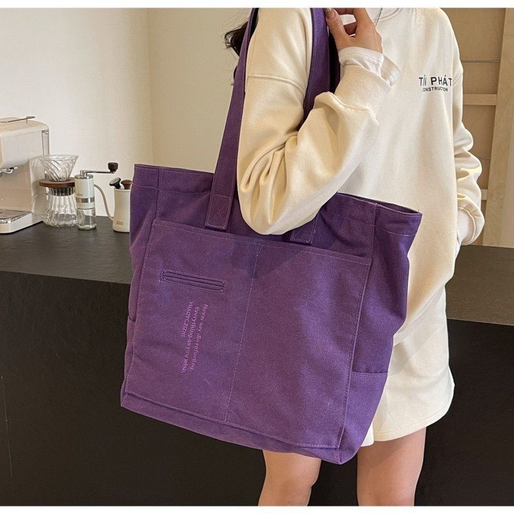 Large-capacity commuter tote bag for women, Korean version, new Japanese canvas casual shoulder bag, women's commuter large bag