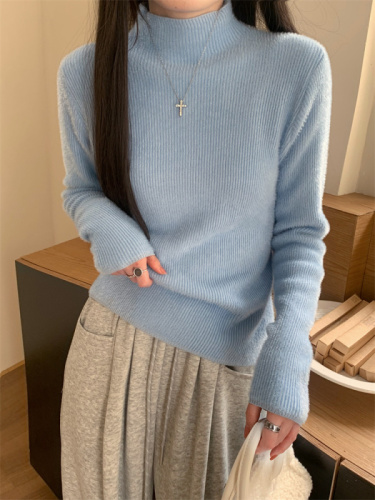 Half turtleneck inner long-sleeved sweater top winter thickened velvet warm sweater for women winter