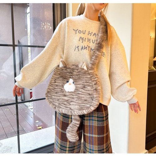 Cute plush cat crossbody bag new style female ins style girl soft and cute furry large capacity shoulder bag