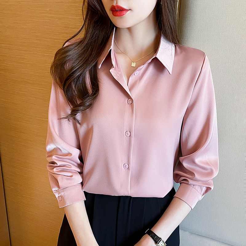 High-end no-iron anti-wrinkle satin shirt women's solid color acetate shirt spring