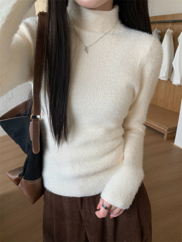 Half turtleneck inner long-sleeved sweater top winter thickened velvet warm sweater for women winter