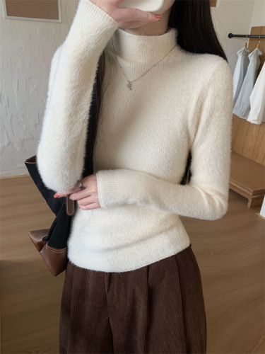 Half turtleneck inner long-sleeved sweater top winter thickened velvet warm sweater for women winter