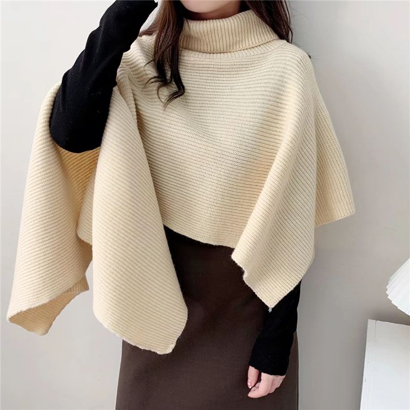New autumn and winter high collar pullover cape sweater irregular stacking short sweater vest shawl
