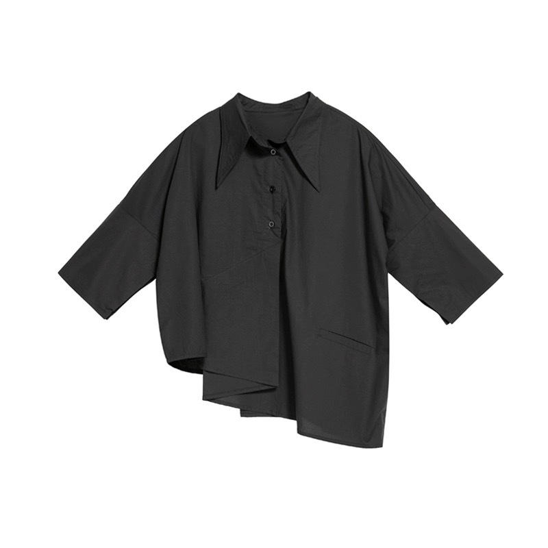 Early Spring New Style Stand Collar Shirt Women's Loose Half Sleeve Retro Hong Kong Style Designer Trendy Tops
