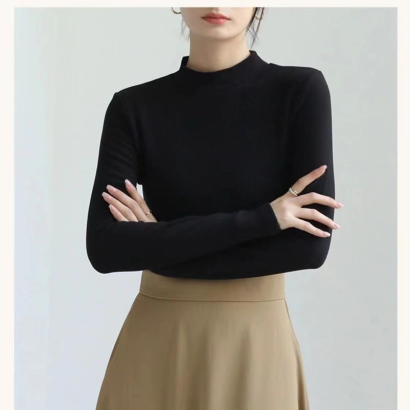 New autumn and winter warm small stand-up collar slim fit inner layering shirt for women