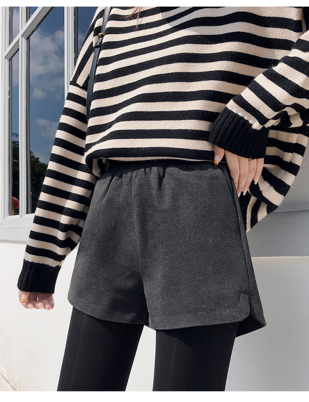 Longfengni shorts for women, autumn and winter outer wear, elastic waist, slimming, versatile bottoming, wide-leg shorts, boot pants