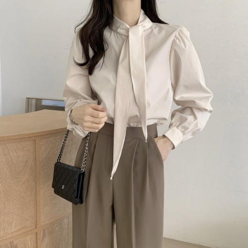 Korean chic early spring French tie design shirt for women