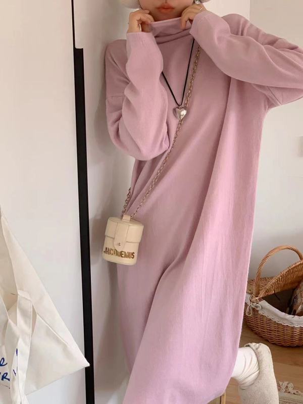 Autumn and winter long pullover sweater dress for women with a western style loose knitted bottoming sweater mid-length dress