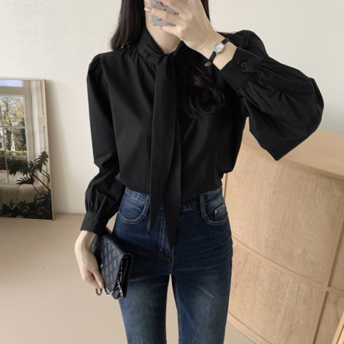 Korean chic early spring French tie design shirt for women