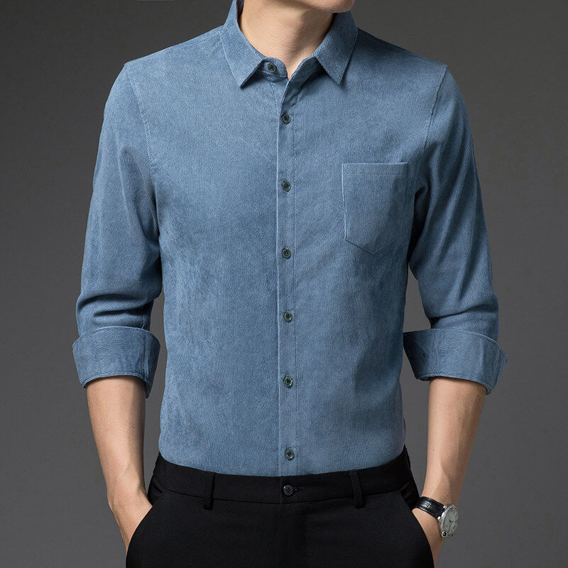 Men's long-sleeved shirt, pure cotton, versatile, casual, handsome, large size work shirt, jacket, lapel top