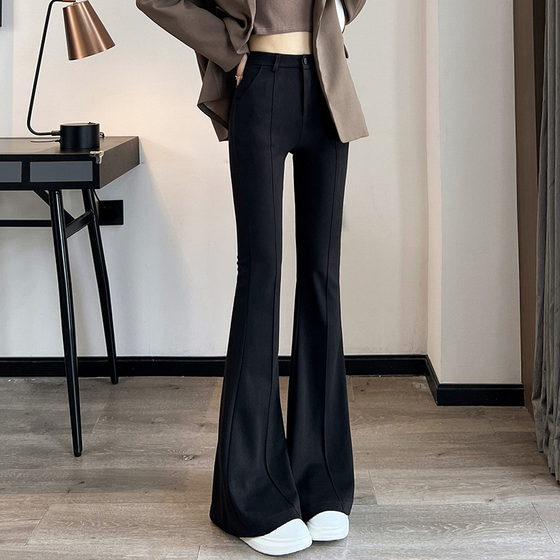 Thick velvet and drapey woolen boot-cut pants for women, versatile woolen slimming bell-bottom pants