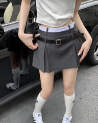 American college retro hottie style anti-exposure high-waist slim pleated skirt pants