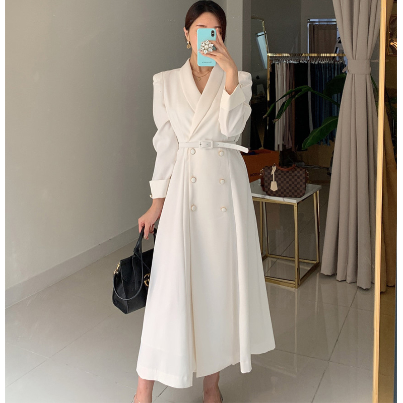 Autumn and winter new style windbreaker Korean style coat fashion slim suit collar long double breasted waist coat for women