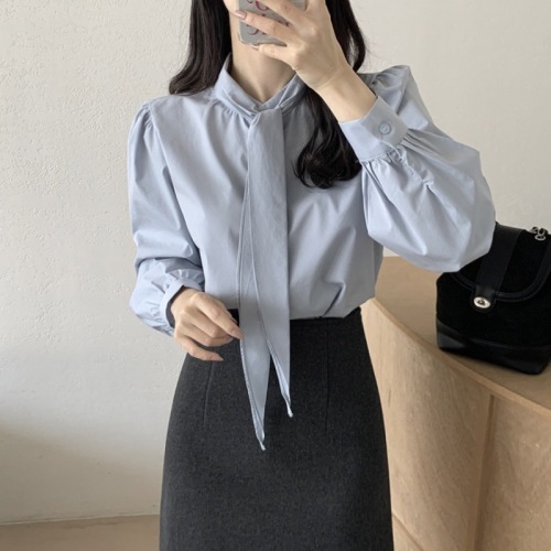 Korean chic early spring French tie design shirt for women