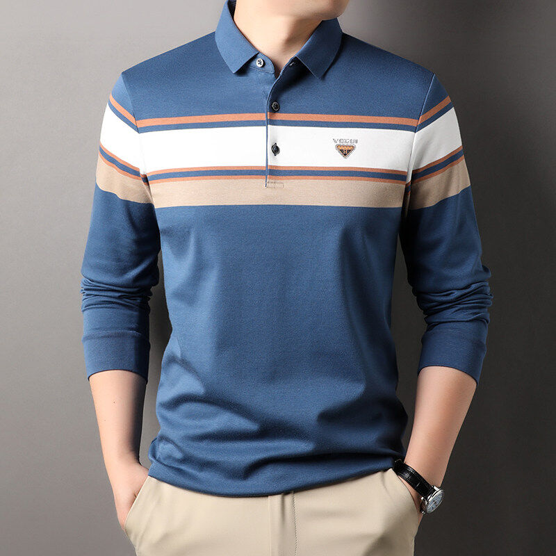 Men's new winter long-sleeved T-shirt men's Korean fashion casual men's lapel polo shirt