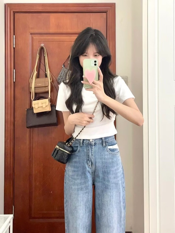 Right shoulder T-shirt short-sleeved women's new summer bottoming solid color small unique white inner short top
