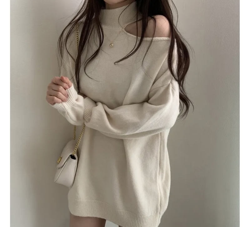 Spot Korean chic design off-shoulder turtleneck sweater bottoming shirt foreign style loose outer wear sweater top
