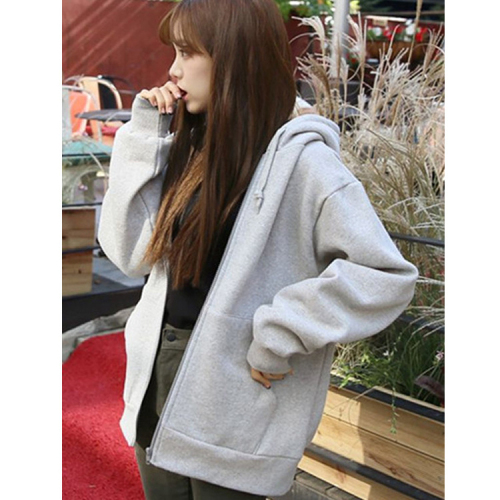 Thick velvet sweatshirt women's cardigan Korean style student hooded jacket women's loose large size casual sports top