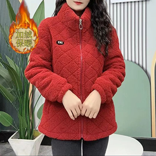 Large size lamb velvet cotton coat for women new style plus velvet thickened coat middle-aged mother wear winter grain velvet warm cotton coat