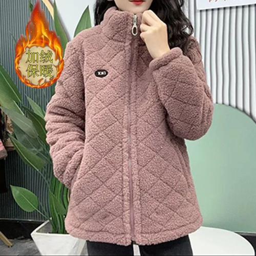 Large size lamb velvet cotton coat for women new style plus velvet thickened coat middle-aged mother wear winter grain velvet warm cotton coat