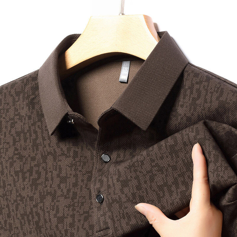 New POLO shirt men's long-sleeved lapel access control color-blocked T-shirt business casual stretch versatile top