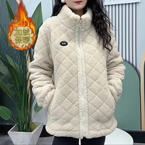 Large size lamb velvet cotton coat for women new style plus velvet thickened coat middle-aged mother wear winter grain velvet warm cotton coat