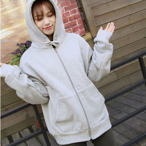 Thick velvet sweatshirt women's cardigan Korean style student hooded jacket women's loose large size casual sports top
