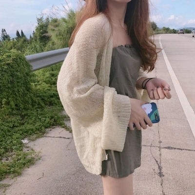 Hong Kong retro chic style lazy loose thin long-sleeved sweater versatile slimming sun protection cardigan short for women
