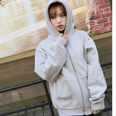 Thick velvet sweatshirt women's cardigan Korean style student hooded jacket women's loose large size casual sports top