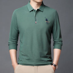 New men's pure cotton long-sleeved T-shirt thin lapel T-shirt young and middle-aged men's casual bottoming POLO shirt