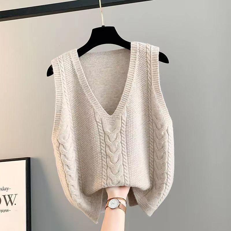 Vest vest jacket spring and autumn new style knitted women's twist sweater Korean style V-neck loose outer wear