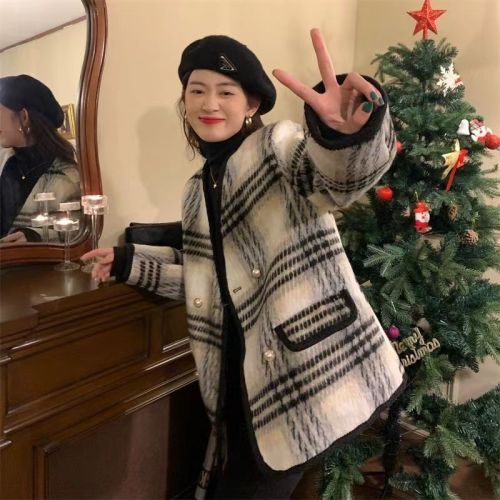 Large size high-end Xiaoxiang style women's tops fat mm woolen jacket