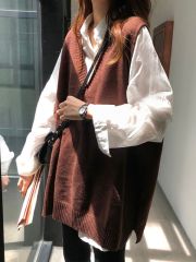 V-neck slit vest vest for women early autumn Korean version versatile chic loose slim sleeveless wool sweater jacket trendy