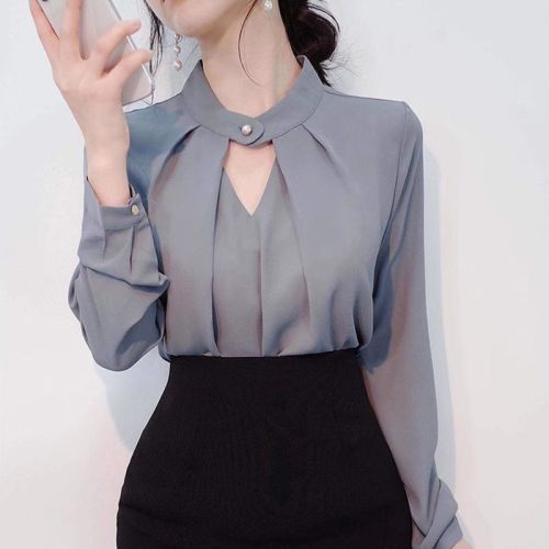 Solid color long-sleeved women's new shirts, women's sexy bottoming shirts, ladies' tops, feminine neck scarf shirts for women