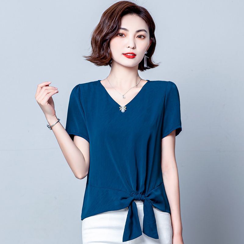 Video New summer short-sleeved tops for women, versatile loose belly-covering chiffon shirts