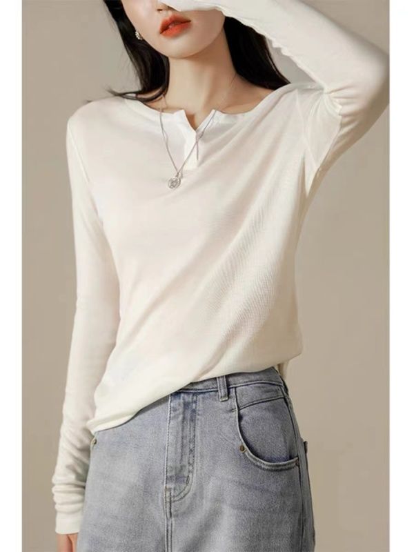 Xiaohange い Containing mulberry silk universal bottoming long-sleeved basic T-shirt small top for women autumn