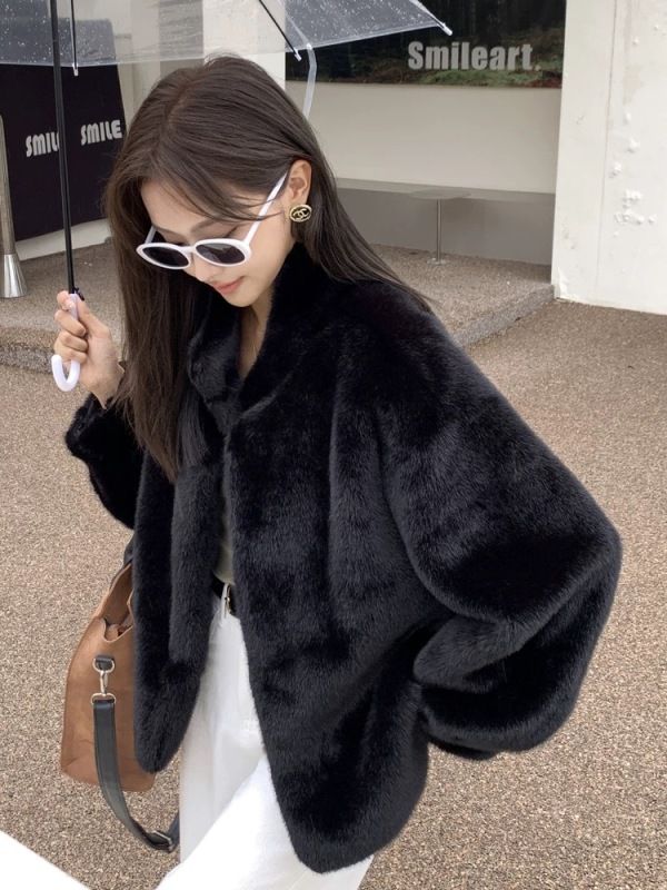 Mink velvet coat for women winter stand collar thickened eco-friendly fur warm short plush top