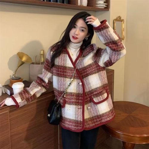 Large size high-end Xiaoxiang style women's tops fat mm woolen jacket