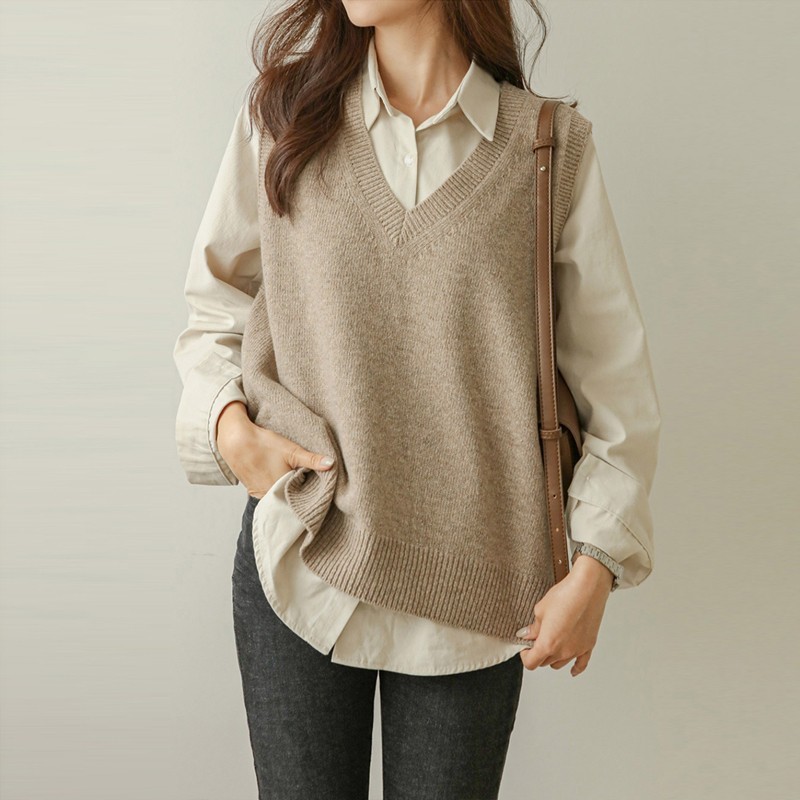 Early Autumn Sweater Vest Women's Vest with Shirt Layered New Style Wool Vest Knitted Sweater Top