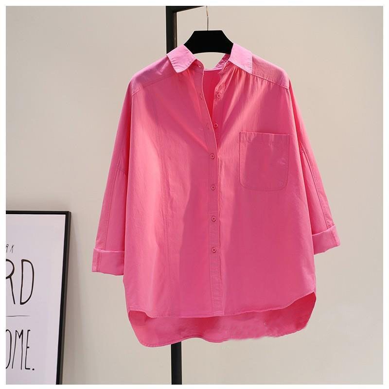 100% cotton versatile long-sleeved shirt for women autumn new single pocket loose slim casual top trendy