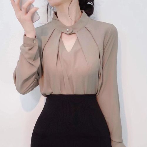 Solid color long-sleeved women's new shirts, women's sexy bottoming shirts, ladies' tops, feminine neck scarf shirts for women