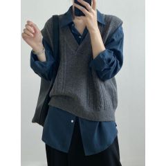 Real shot ~ Retro twist vest for women, new fall style, v-neck waistcoat, lazy style off-shoulder sweater