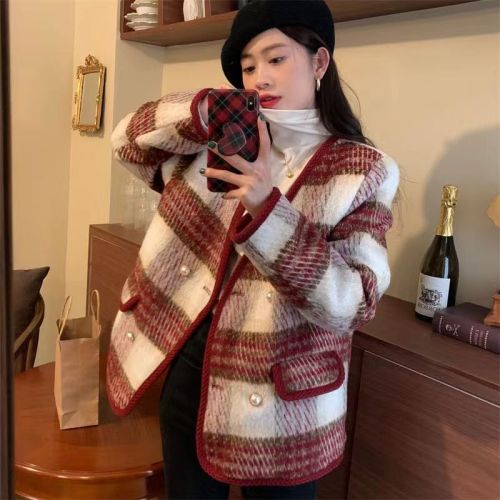 Large size high-end Xiaoxiang style women's tops fat mm woolen jacket