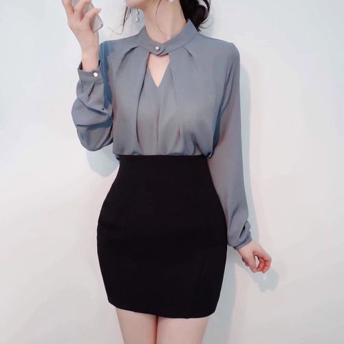 Solid color long-sleeved women's new shirts, women's sexy bottoming shirts, ladies' tops, feminine neck scarf shirts for women