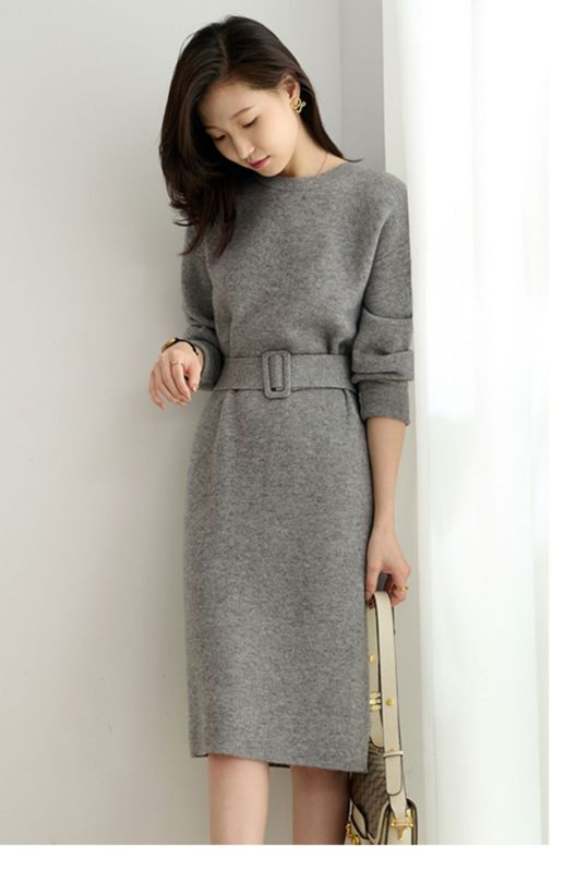 Loose knee-length sweater skirt slimming mid-length knitted bottoming shirt dress