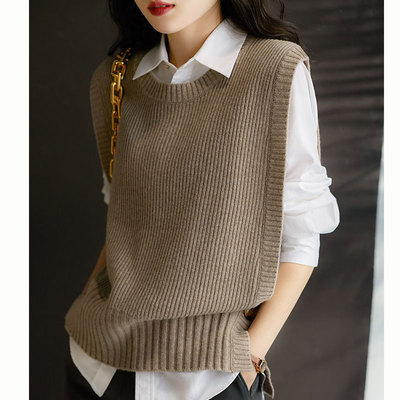 Loose casual knitted vest for women in spring and autumn retro lazy versatile wool warm college style stacked vest
