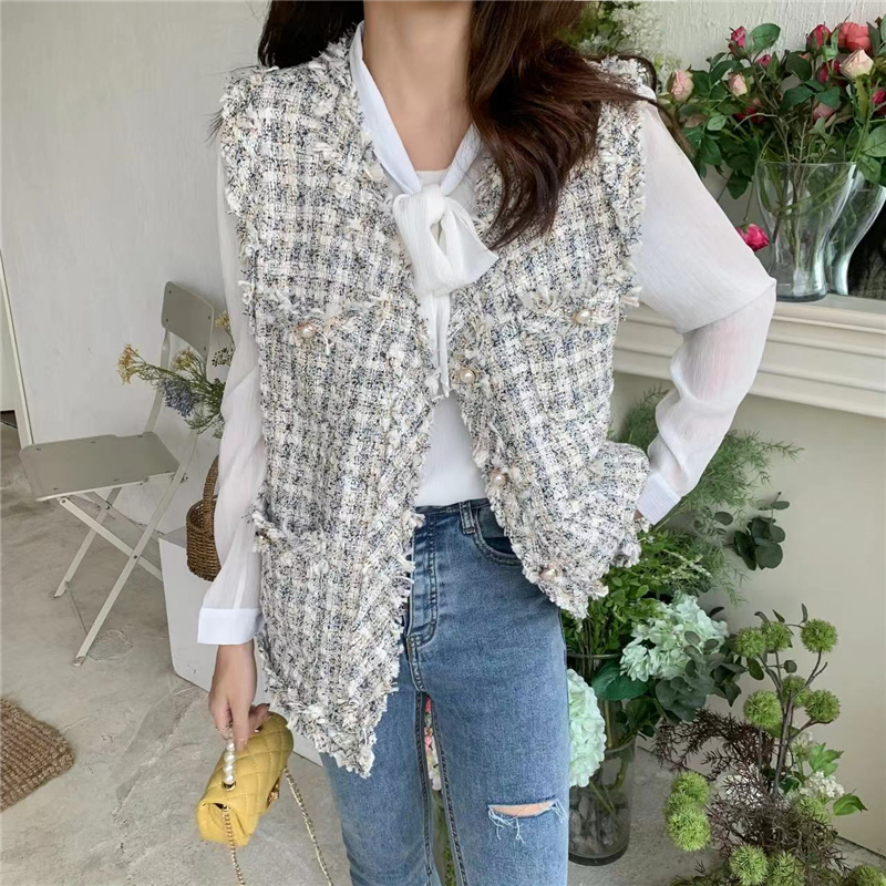 Spring and summer new style tweed small fragrant vest women's French tassel high-end temperament vest jacket