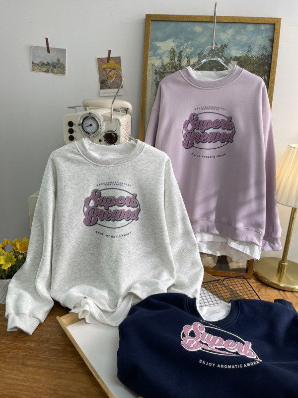 New autumn and winter round neck sweatshirt niche simple circle letter print loose and versatile Korean version for women