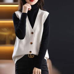 Cardigan Vest Women's V-neck Loose Knitted Waistcoat Outerwear Spring and Autumn Short Sleeveless Sweater Vest
