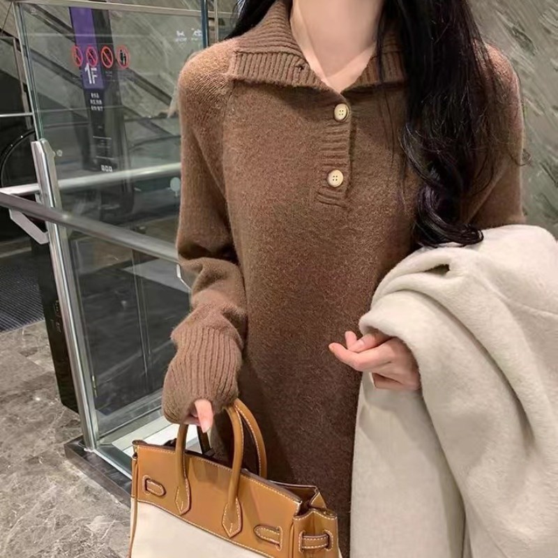Winter new plus size women's French gentle sweater knitted dress with a high-end feel and a coat with a long skirt